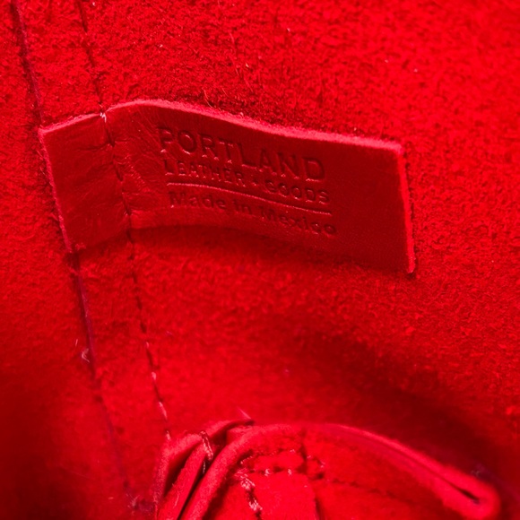 Portland Leather Goods Red Mini Crossbody Tote Smooth Leather Snap Closure - Picture 6 of 11